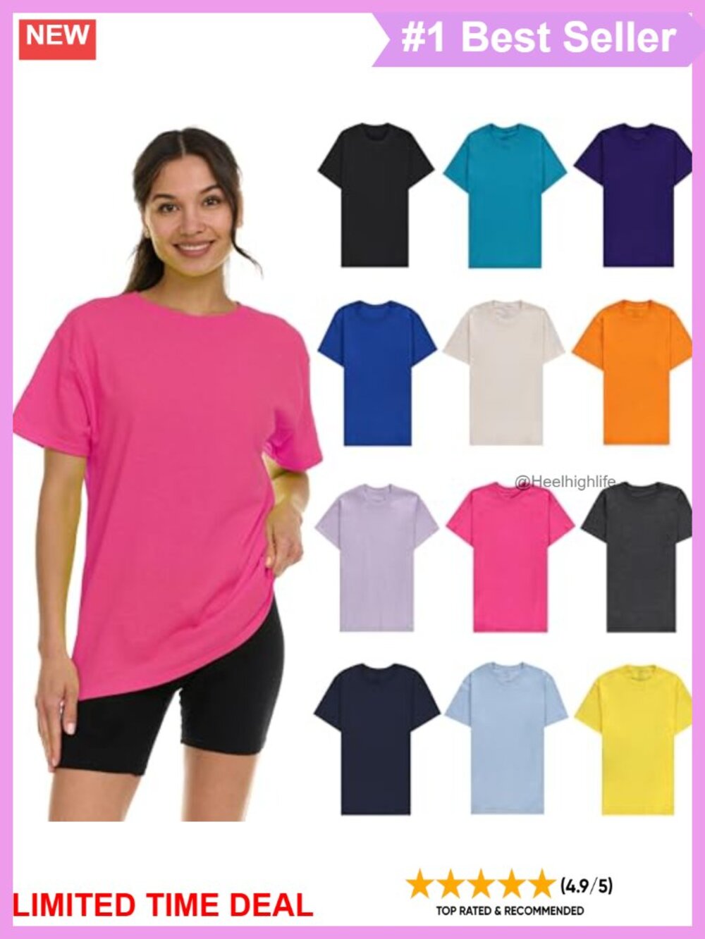 Oversized Womens Crewneck T-Shirts Cotton Blend Relaxed Fit Tees